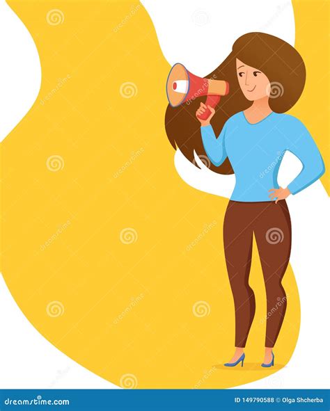 Woman Holding Loudspeaker Calling For Attention Vector Cartoon