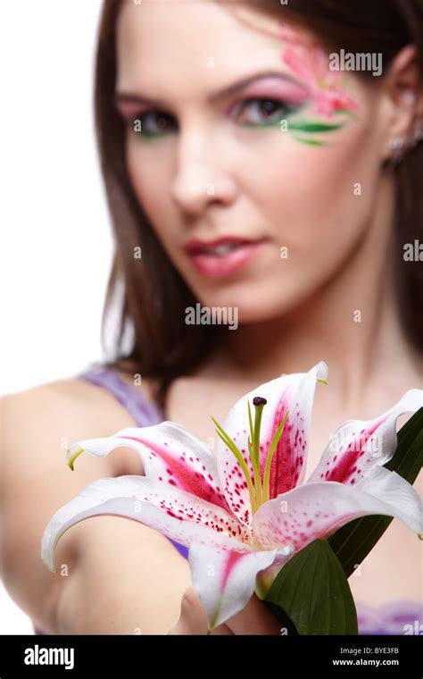 Girl With Tiger Lily Stock Photo Alamy