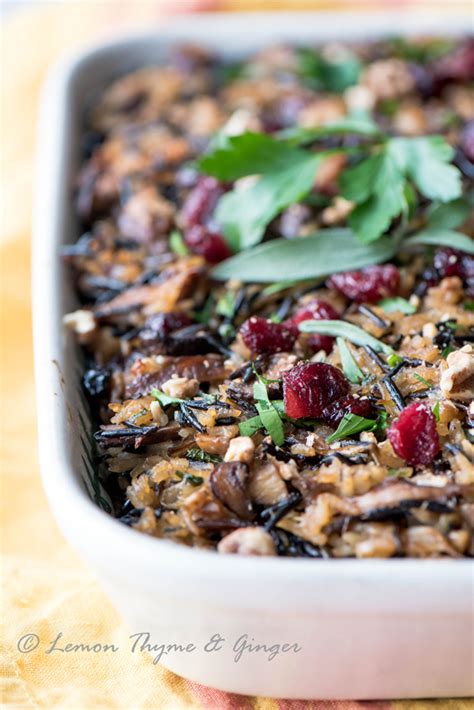 Wild Rice Stuffing With Mushrooms And Cranberries Lemon Thyme And Ginger