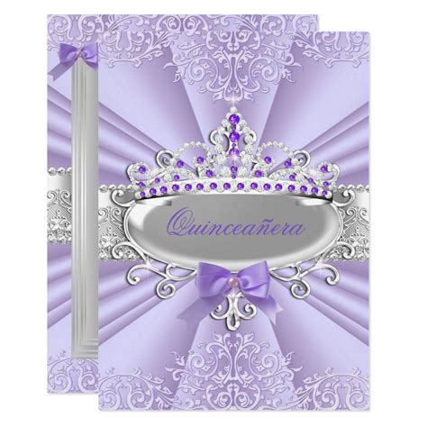 Purple Lavender Tiara Damask Quinceanera Party Invitation Zazzle Com