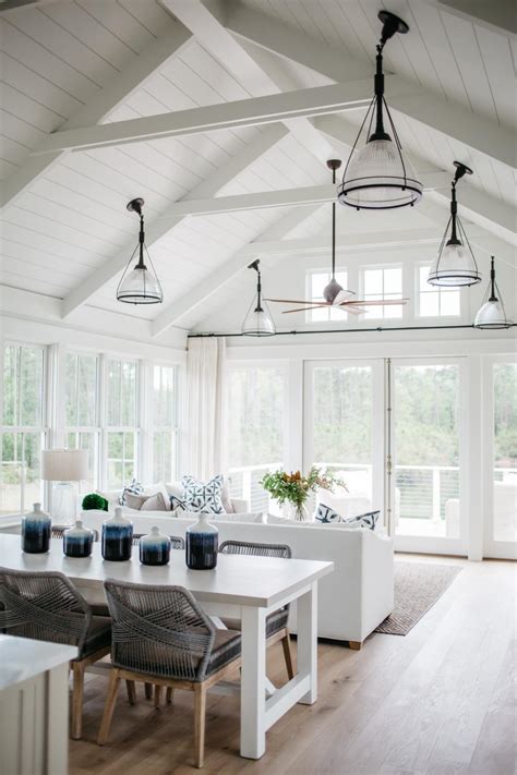 Modern White Cottage Open Concept Living And Dining Room