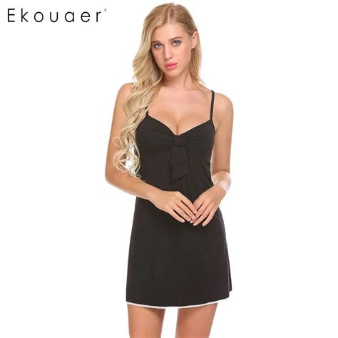 Ekouaer Women Sexy V Neck Nightgown Full Slip Spaghetti Strap Nightwear