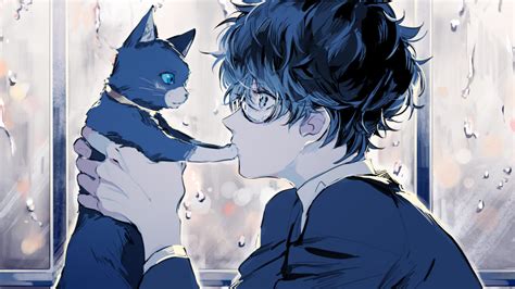 Download Persona Kurusu Akira Anime Boy Cat Glasses By Katiemorales