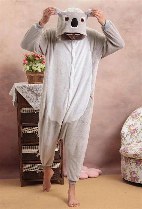 Shineye Koala Unisex Adults Casual Flannel Hooded Pajamas Cosplay