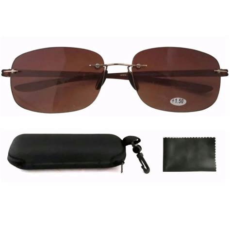 Sr14002 Amber Patented Sun Readers Rimless Bifocal Sunglasses For Men And Women Wcase In