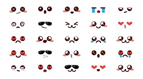Emojis Kawaii Character Vector Set Emoticon Cute Chibi Emoji Cartoon