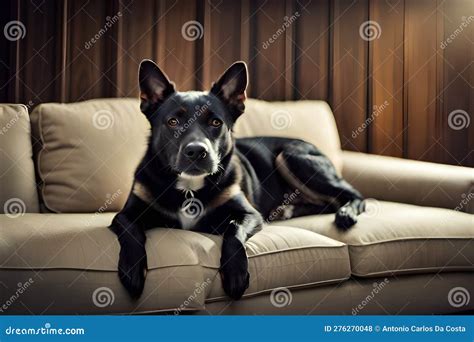German Shepherd Dog Sitting On Top Of A Sofa Stock Illustration