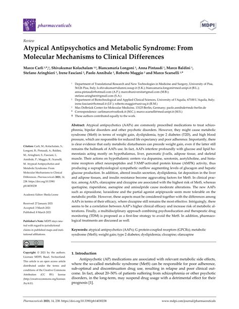 pdf atypical antipsychotics and metabolic syndrome from molecular