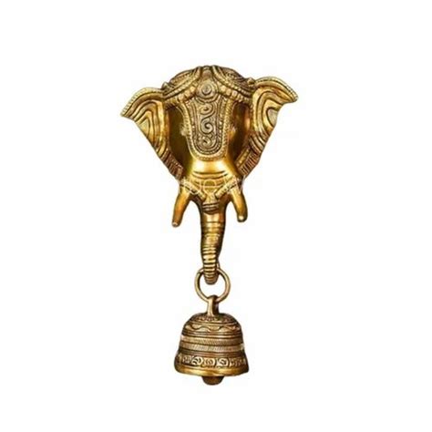 Brass Elephant Face Wall Hanging Bell Size 14 X 6 X 22 Centimeters At