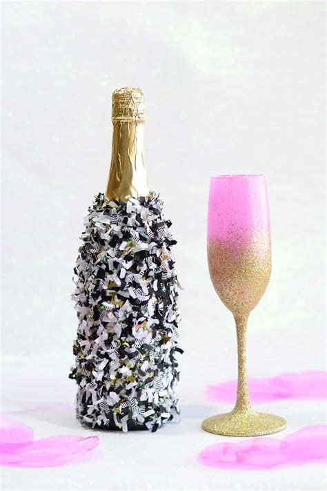 Party Confetti Dipped Nye Champagne Bottle Mod Podge Rocks