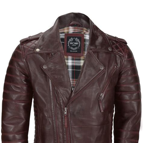 Mens Maroon Vintage Genuine Lambskin Real Leather Biker Jacket Slim Fit