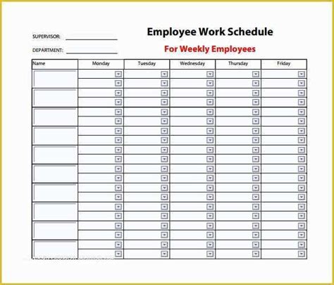 Monthly Employee Schedule Template Free Of 9 Weekly Work Schedule