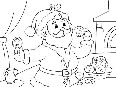 Color pictures of santa claus, reindeer free christmas coloring page and tracing pages for preschool and kindergarten. Santa eating Cookies coloring page - Coloring Pages 4 U