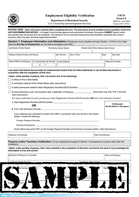 Printable I9 Form For Employees Printable Forms Free Online