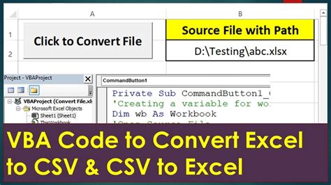 Vba To Convert Excel File To Csv File And Csv To Excel File Youtube