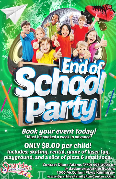 End of the year flyer & happy new year. End of Year School Parties