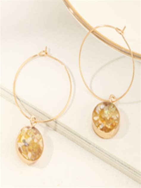 Buy Urbanic Gold Toned Yellow Beaded Circular Drop Earrings