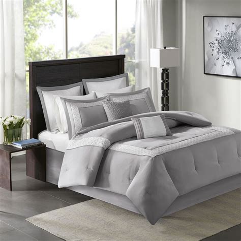 Beautiful Modern Elegant Contemporary Grey White Stripe Comforter Set