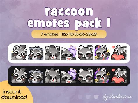 Raccoon Twitchdiscord Emotes Pack 1 Set Of 7 Etsy