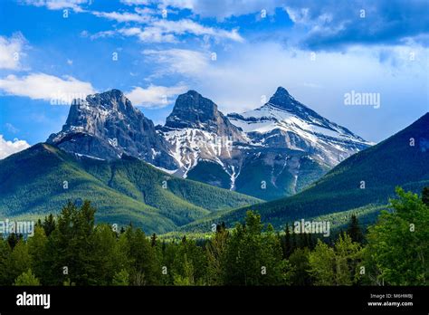 The Three Sisters Mountain Peaks Canmore Alberta Canada Stock Photo