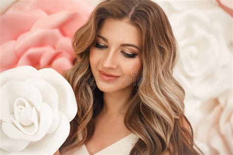 Beautiful Hair Woman Beauty Portrait Smiling With Makeup And Long