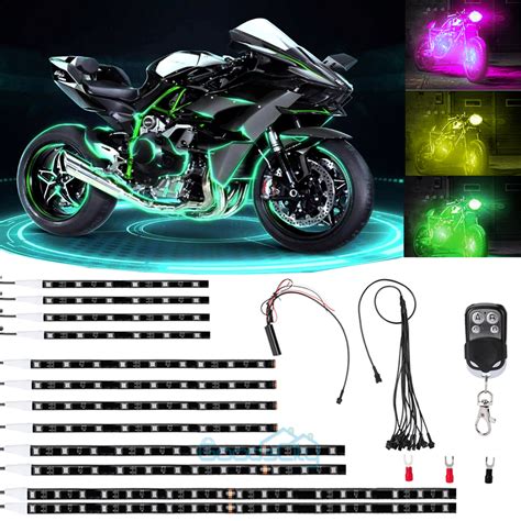 12pcs Motorcycle Led Lights Wireless Remote 18 Color Neon Glow Light
