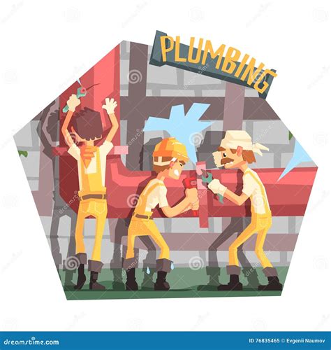 Three Plumbers At Work Funny Scene Stock Vector Illustration Of