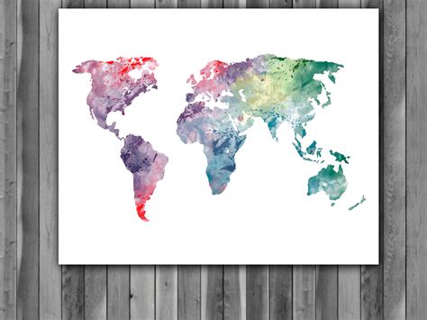 Impresión De Acuarela Del Mapa Mundial Arte Del Mapa Mundial Etsy España