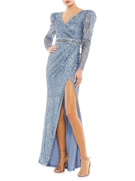 Mac Duggal Puff Sleeve Sequin Gown In Blue Lyst