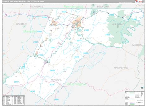 Cumberland Md Metro Area Wall Map Premium Style By Marketmaps Mapsales