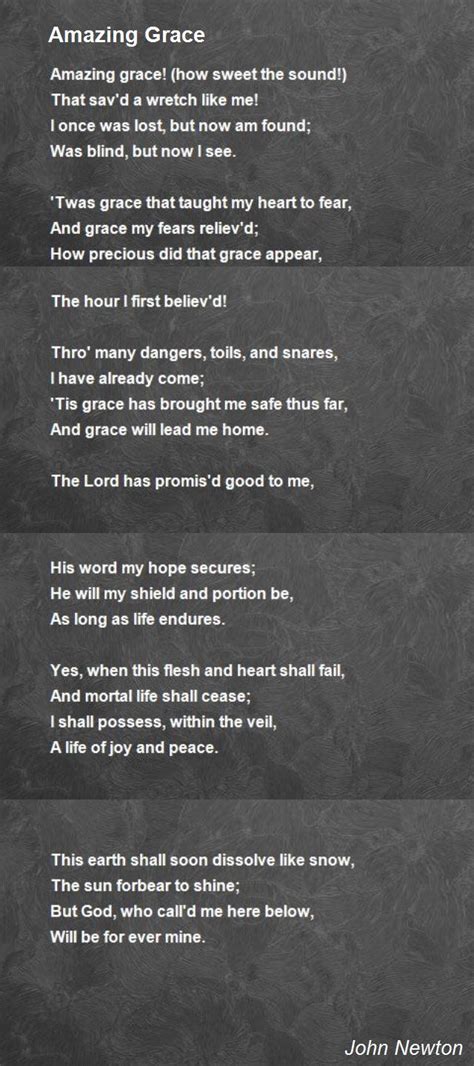 Amazing Grace Poem By John Newton Poem Hunter