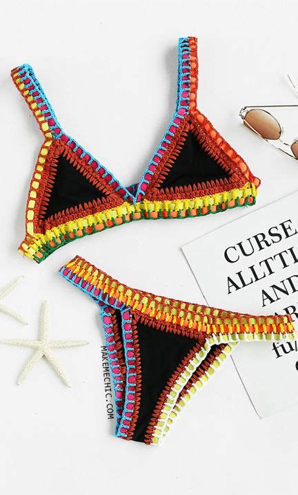 Crochet Trim Triangle Bikini Set Makemechiccom Crochet Trim Bikini
