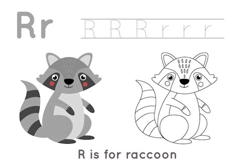 Premium Vector Coloring Page With Cute Cartoon Raccoon Alphabet