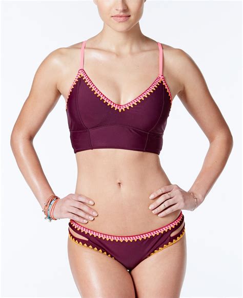 Jessica Simpson Woodstock Cropped Cami Bikini Top Reversible Bottoms
