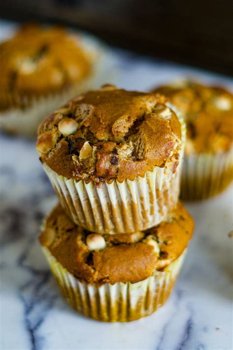 White Chocolate Chip Pumpkin Muffins With Chocolate Chunks Crave The Good