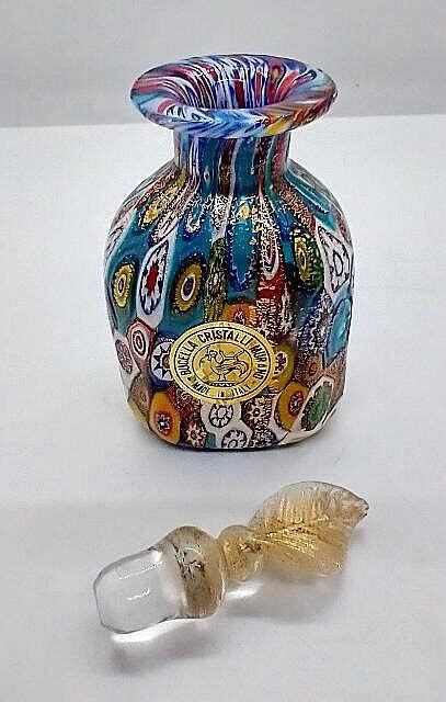 Murano Millefiori Gold Leaf Art Glass Perfume Bottle And Stopper W Label Ebay