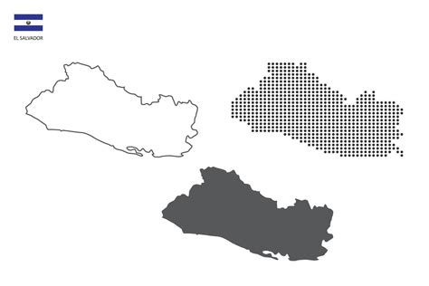 3 Versions Of El Salvador Map City Vector By Thin Black Outline