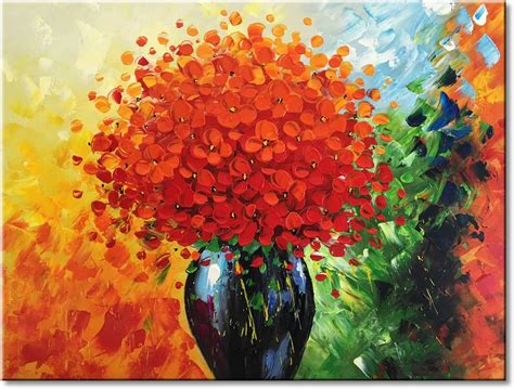 Handmade Large Modern Textured Red Flower Oil Painting On