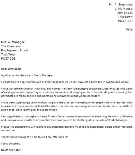 Credit Manager Cover Letter Example Uk