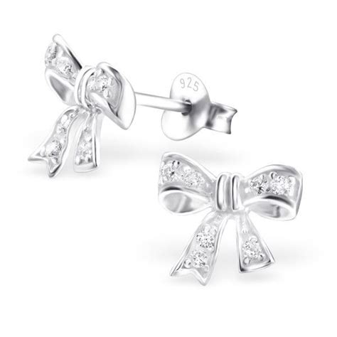 Crystal Bow Tie Real Sterling Silver Stud Earrings Stud Earrings