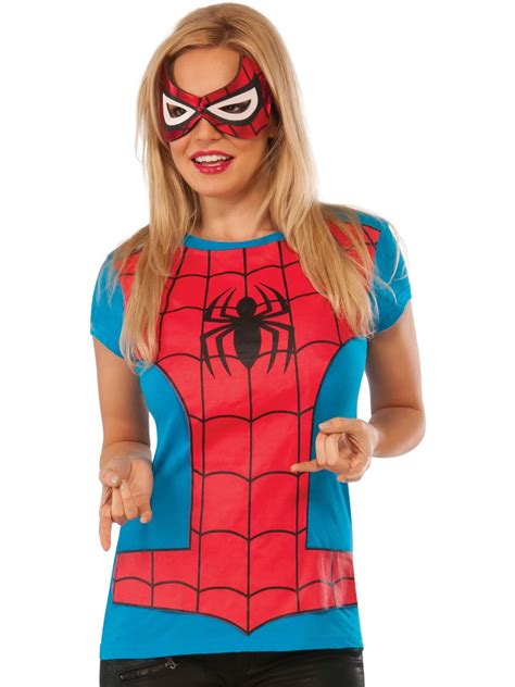 Womens Adult Spider Girl T Shirt And Mask Set Costume
