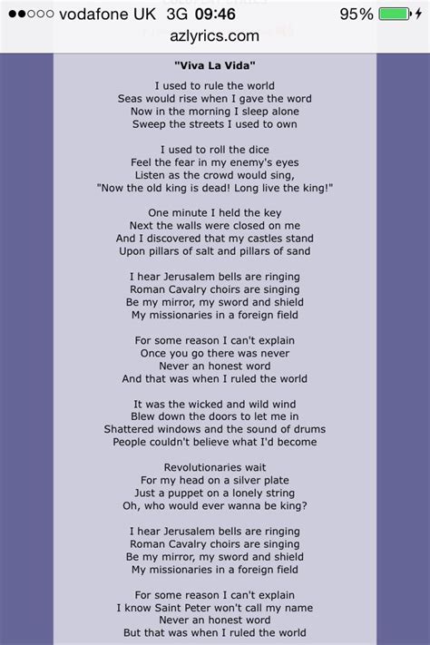 Coldplays Viva La Vida Part 1 Great Song Lyrics Music Quotes