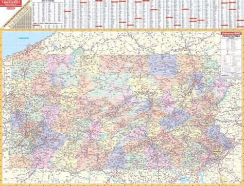 Pennsylvania Wall Map 65x52 Laminated On Roller Universal Map 0762548452