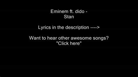 Eminem Ft Dido Stan With Lyrics Youtube