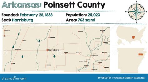 Arkansas Poinsett County Map Stock Vector Illustration Of Education