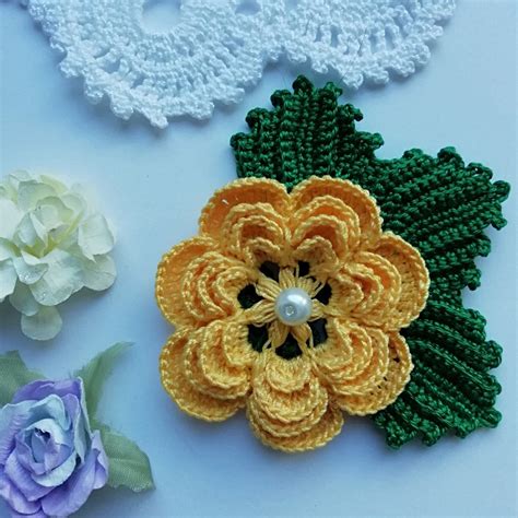 Crochet flower, pearl flower, flower headband,scrapbook flower,flower embellish,crochet flower