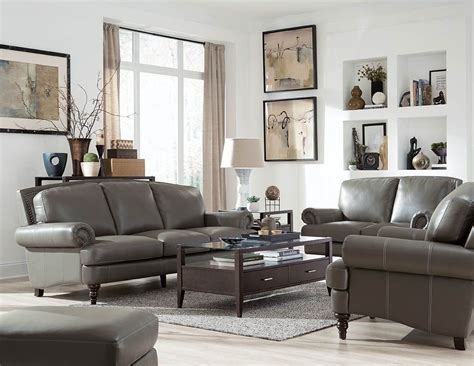 Juliette Battleship Grey Leather Living Room Set From