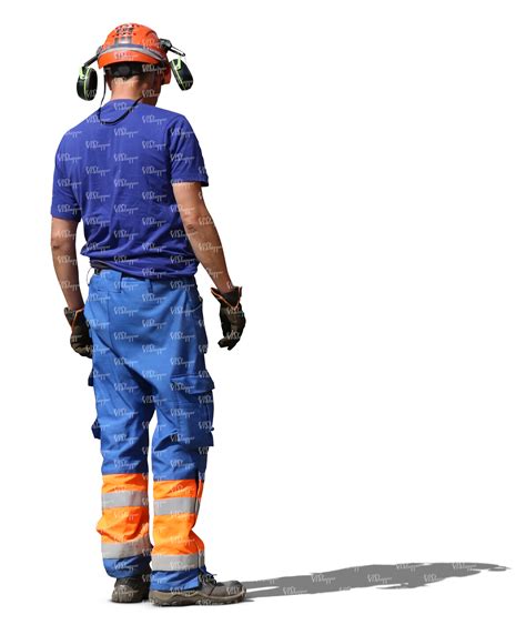 Construction Worker With Helmet And Headphones Standing Vishopper