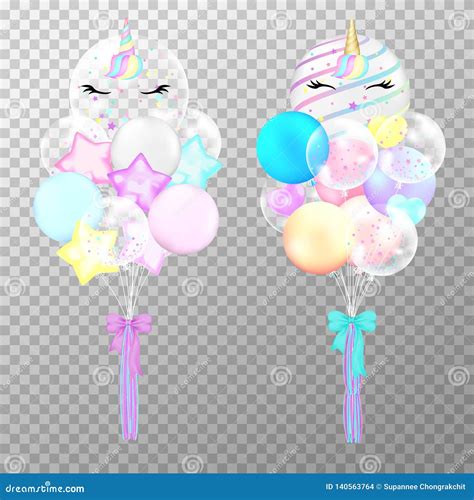 Unicorn Balloons On Transparent Background Realistic Cute Helium
