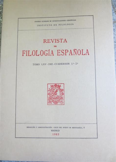 Revista De Filología Española Tomo 65 Cuadernos Comprar Otras